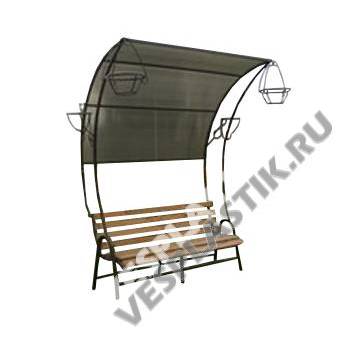 Скамейка парковая со спинкой, закругленная 1500x900x600 с навесом без кашпо